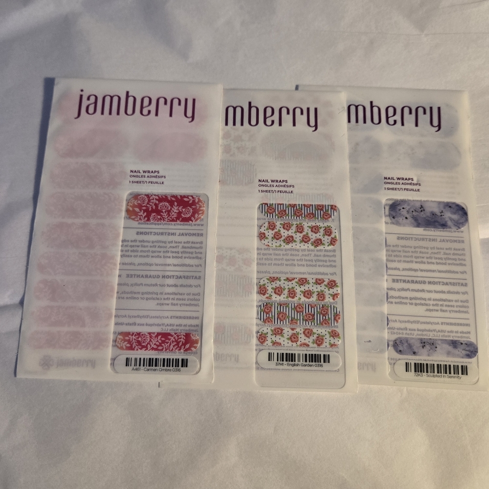 Jamberry Floral & Stripe Nail Wrap - Pink, Red, Blue